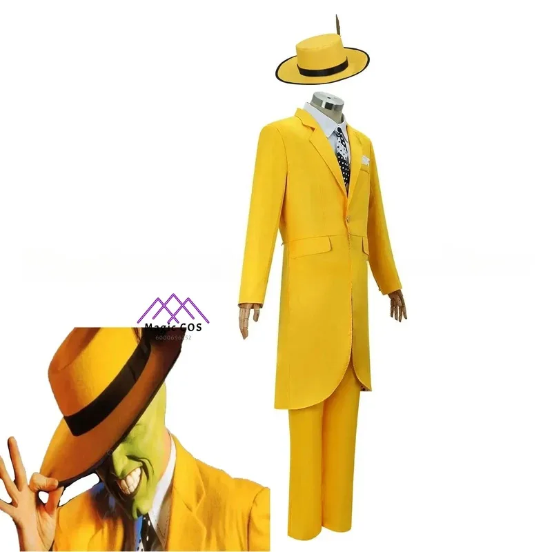 فيلم 'جيم كاري زي الرجال' الأصفر موحدة كرنفال قبعة حفلة مهرج الدعامة مجموعة قناع أخضر هالوين تمويه تأثيري sk;m1