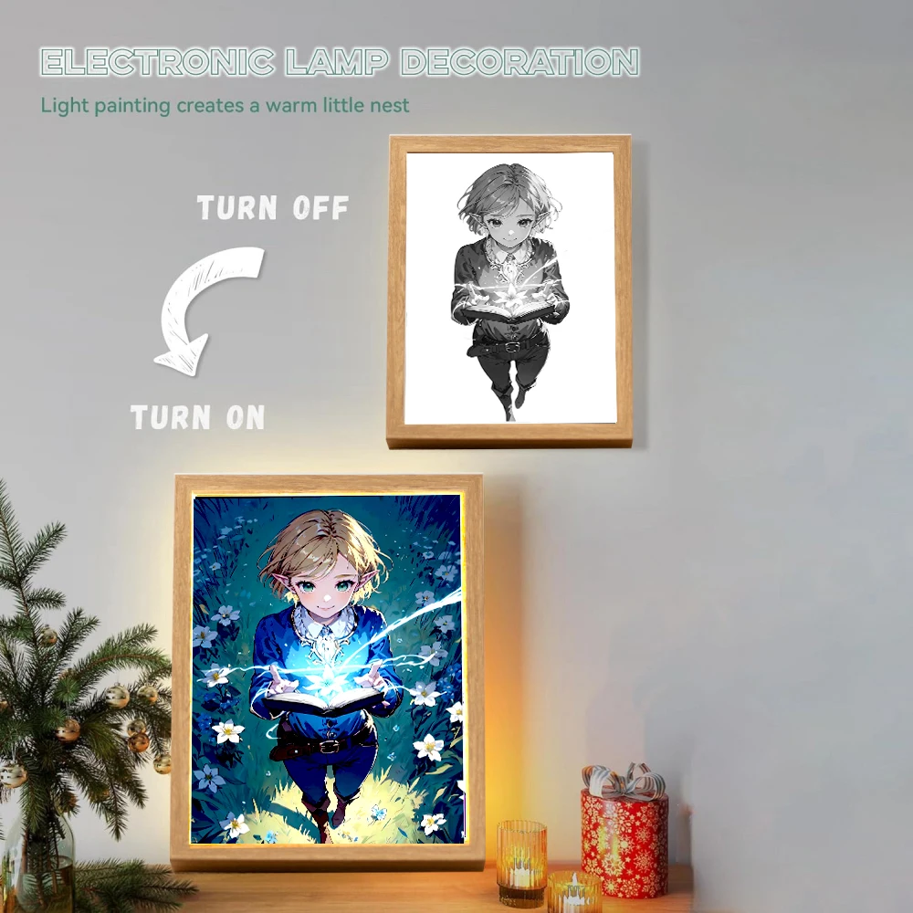 Light Painting Picture Frame Zelda Tears of the Kingdom Led Night Light Moon Lamp Zelda Anime Figure Bedroom Home Decor Gifts