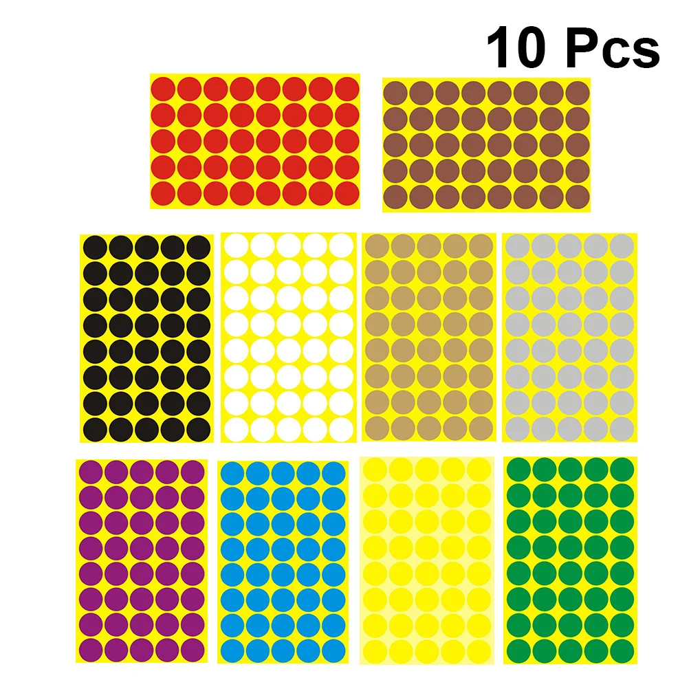 

10 Sheets Colorful Round Labels 25Mm Gold Silver Yellow Black White Blue Green Coffee Purple Adhesive Dot Stickers For Classroom