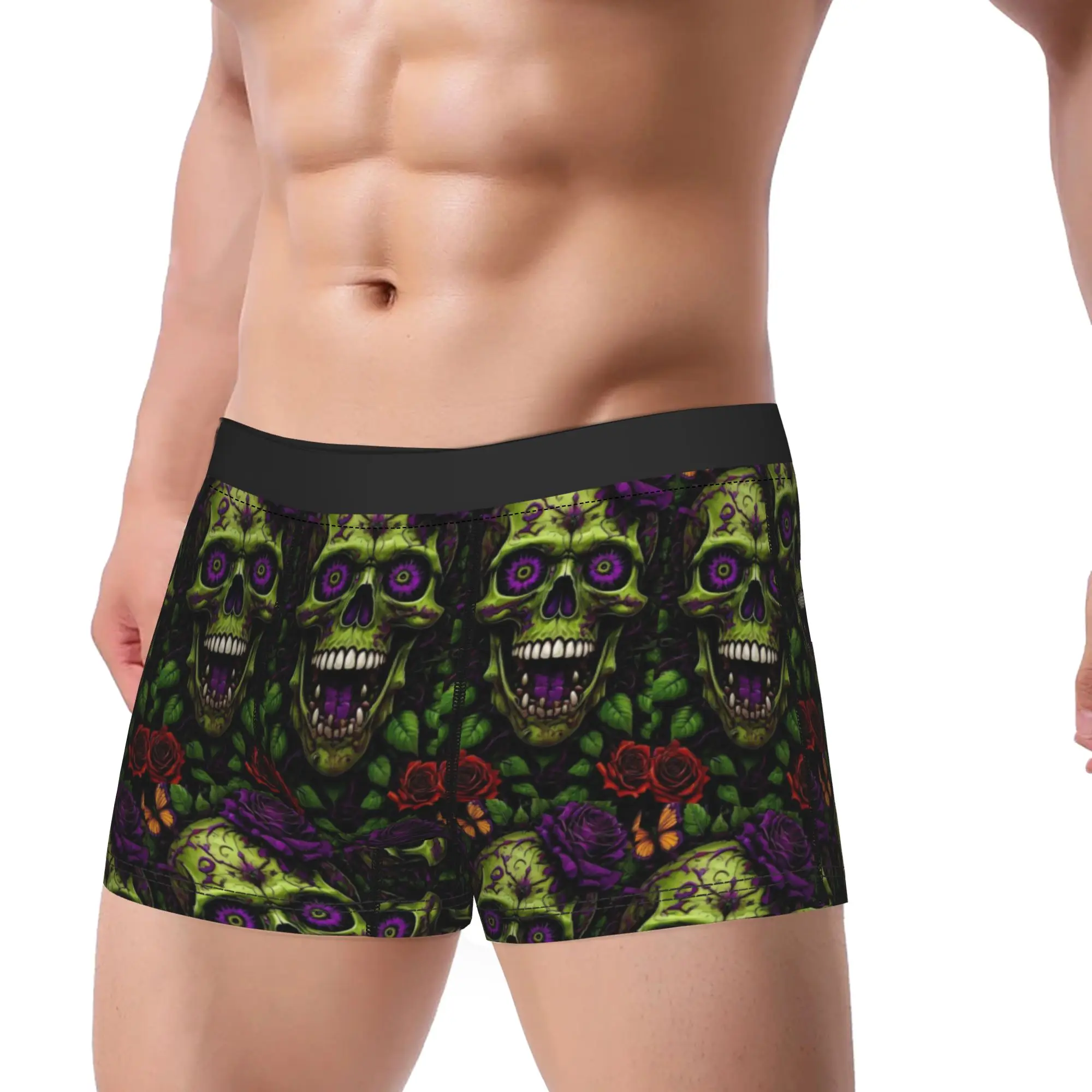 Horror Green Glowing Skull Art Underwear  Custom Trunk High Quality Men's Underpants Breathable Shorts Briefs Gift
