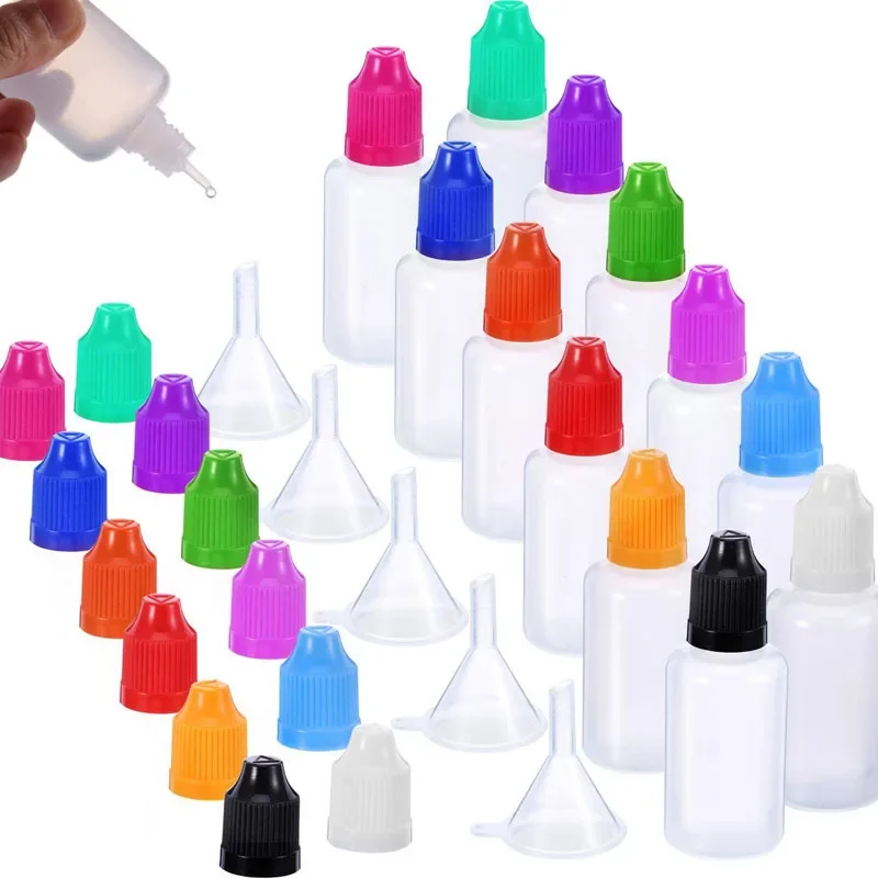 100 szt. pustych plastikowych butelek z zakraplaczem PE z długimi końcówkami 3ml-120ml Mini pojemniki podróżne na próbki do olejków rzemieślniczych DIY Glue