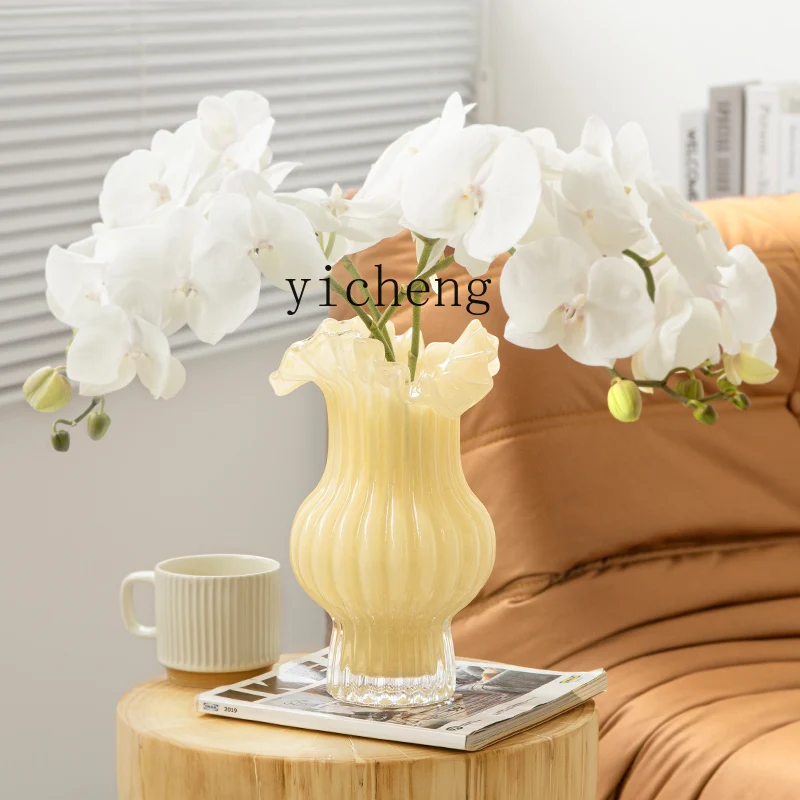 ZK vase French light luxury niche living room high sense simple cream art glazed ornament