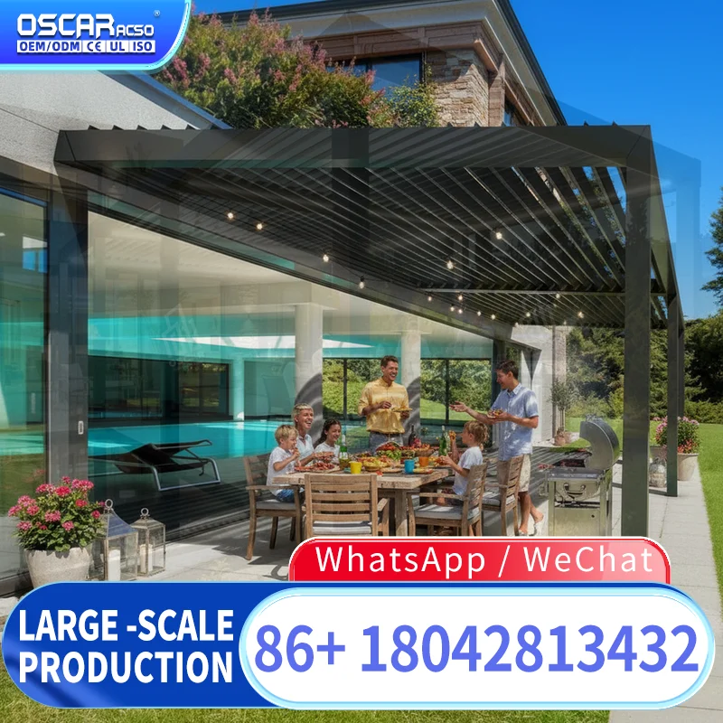 New Arrival Modern Aluminium Louvre Pergola Waterproof Motorized Garden Balcony Outdoor Gazebo with Powder Coated Frame pergola