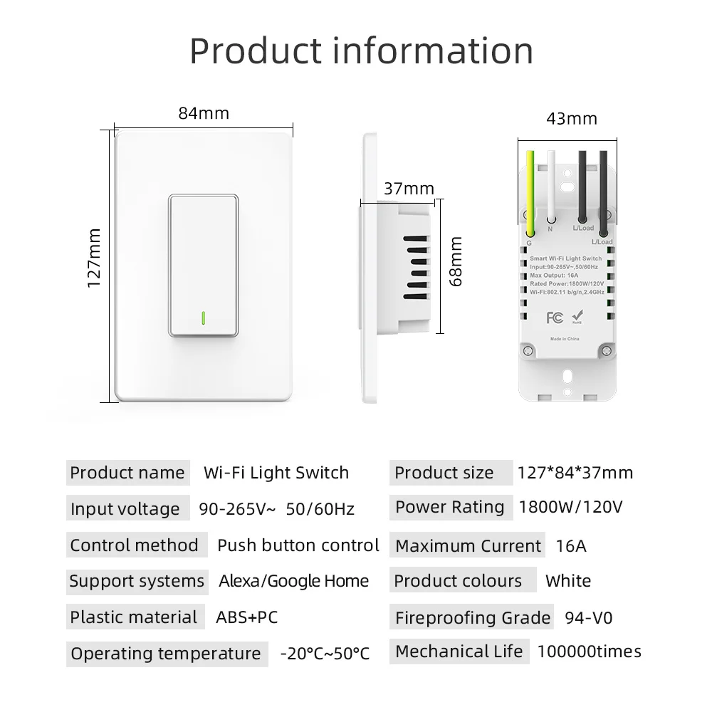 Tuya Smart Wall Switch US Push Button Light WiFi Switches Work With Alexa Google Home Smart Life Voice Control Need Neutral Wire