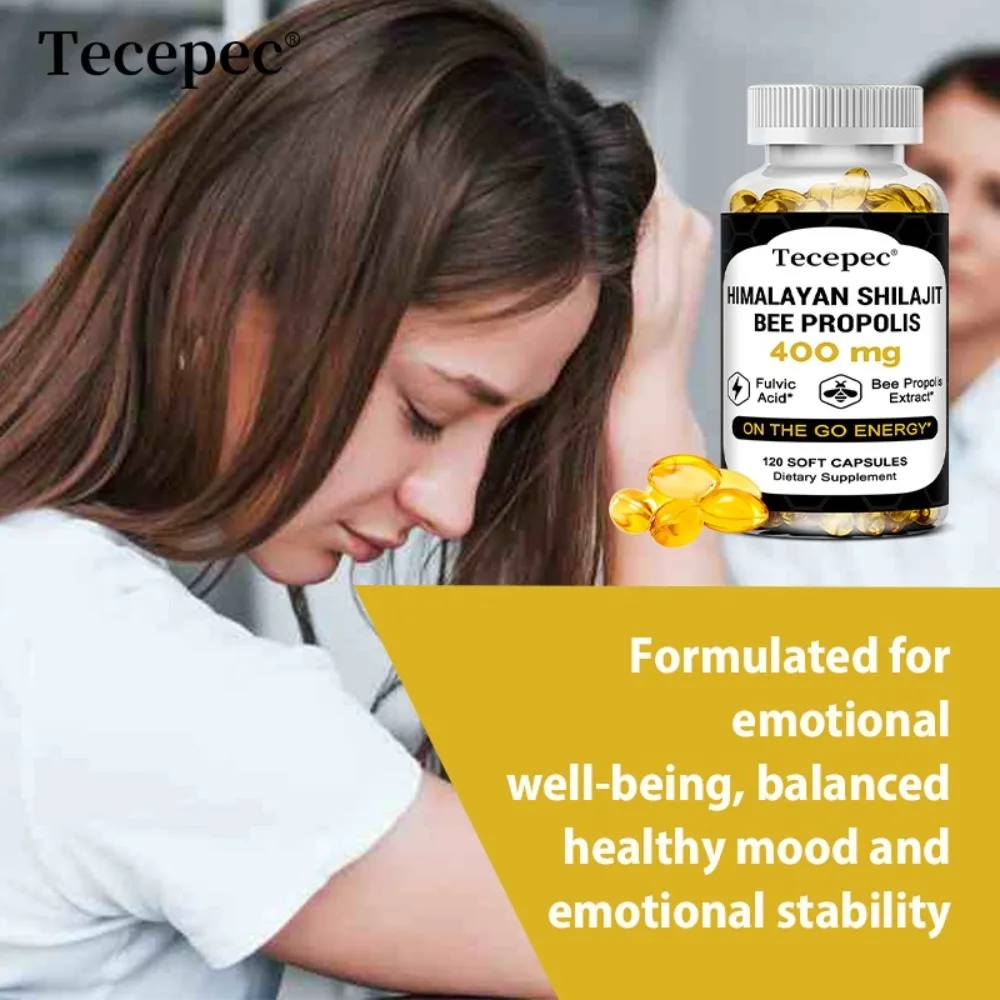 Himalayan Shilajit 400mg, 120 Vegan Capsules, with Fulvic Acid and Bee Propolis, Supports Energy, Focus, and Vitality