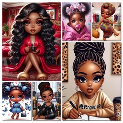 Curly Black Girl 5D DIY New Mosaic Diamond Painting Cartoon Girl Full Diamond Embroidery Mosaic Cross Stitch Kit Home Decor