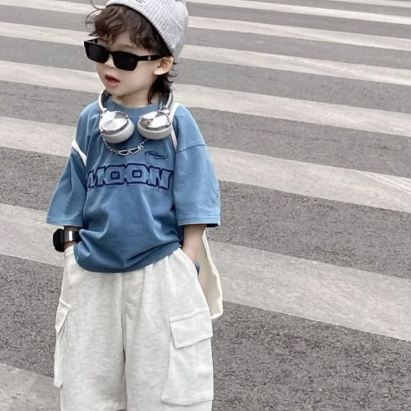 

Children's Short Sleeve Set 2026 New Summer Boys' Casual Round Neck T-shirt+Shorts 2-piece Set
