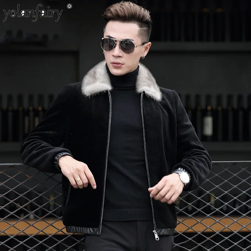 

Mens Real Fur Coat Wool Fur Jacket Men Clothing Winter Sheep Shearing Fur Coats and Jackets Korean Warm Mink Fur Lapel Collar