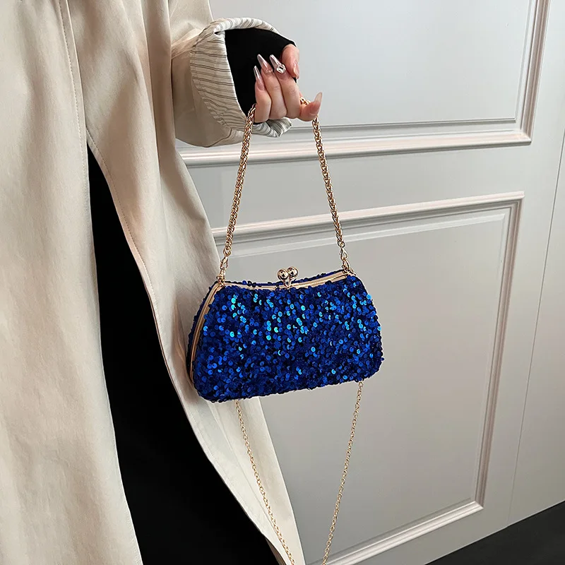 Fashion Luxury Sequin Small Clutches For Women 2024 Spring New Designer Evening Bags Purse Prom Party Chain Shoulder Bag Handbag