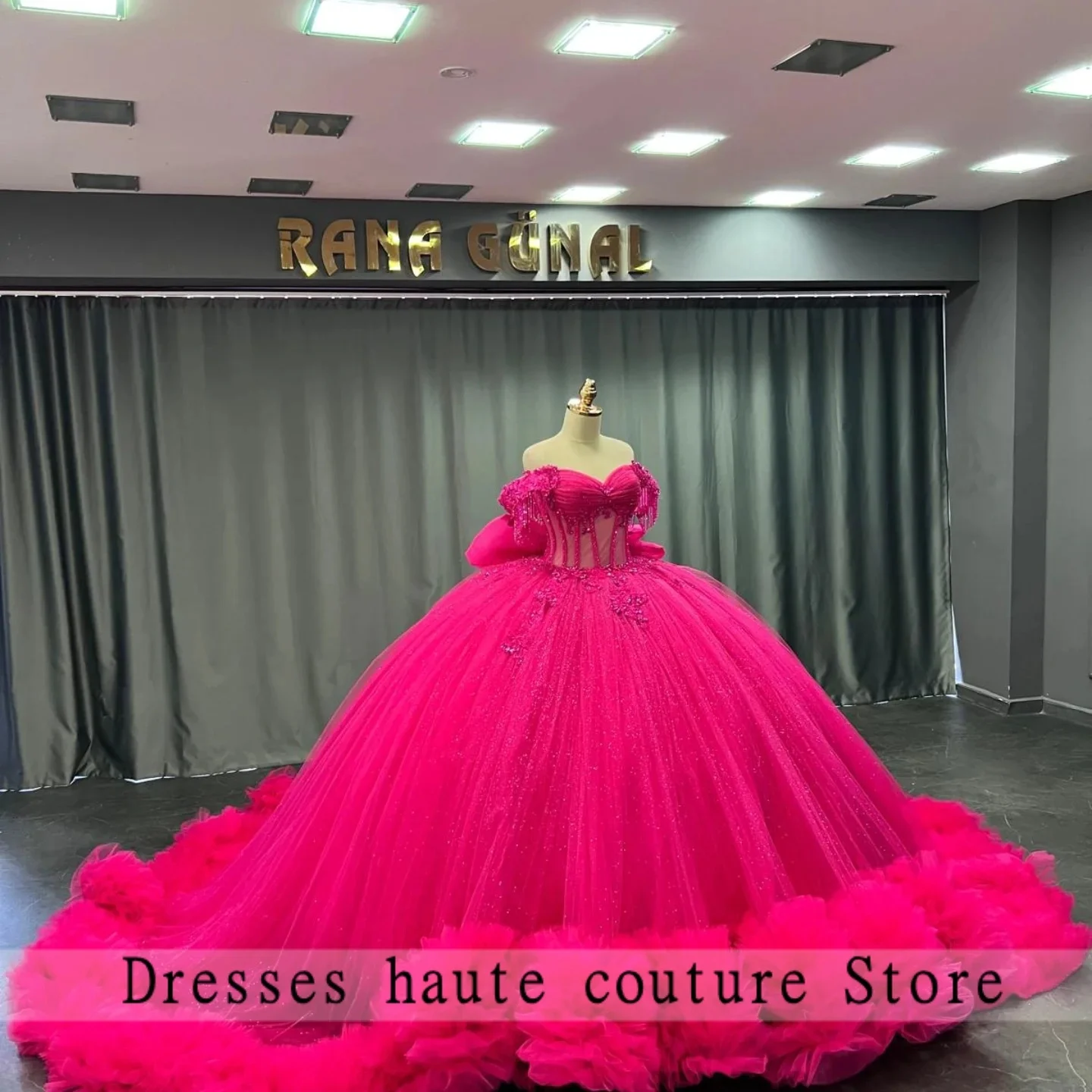 Vestidos de Quinceañera Rosa Intenso con Volantes, Vestido de Gala 2025 con Lazo, Vestido de Fiesta de Cumpleaños, Vestido de Quince Años Personalizado, Vestidos de 15 Años