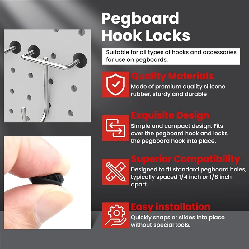 ABFI مناسب للوحة الوتد 1/4 بوصة - لـ 100 قطعة من أقفال خطاف Pegboard مع سدادات لمنع السقوط من السقوط