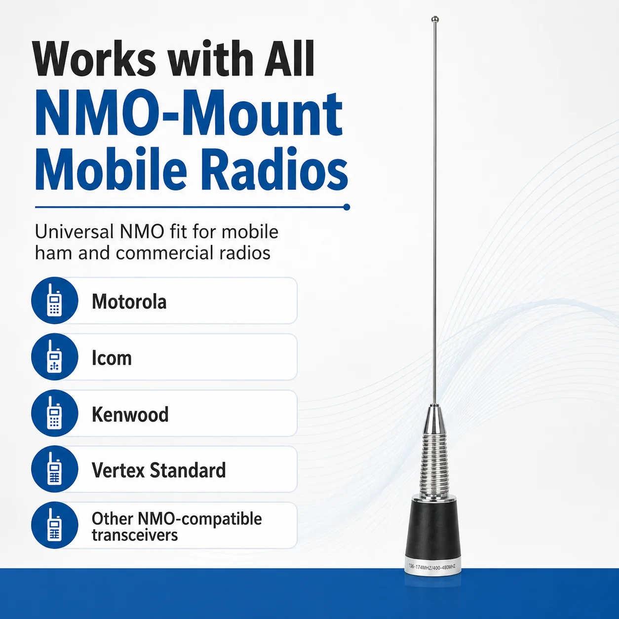 N-01 Dual Band VHF UHF Mobile Radio Antenna NMO Mount Antenna 136-174MHz/400-480MHz for Car Truck Ham Radio Vehicle Mounted