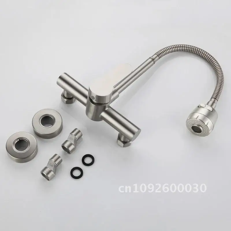 304 Stainless Kitchen Steel Sink Faucet Wall-Mounted Hot Cold Water Mop 2 Faucet Sink Taps Pool Laundry Mixer Pool Modes Basin