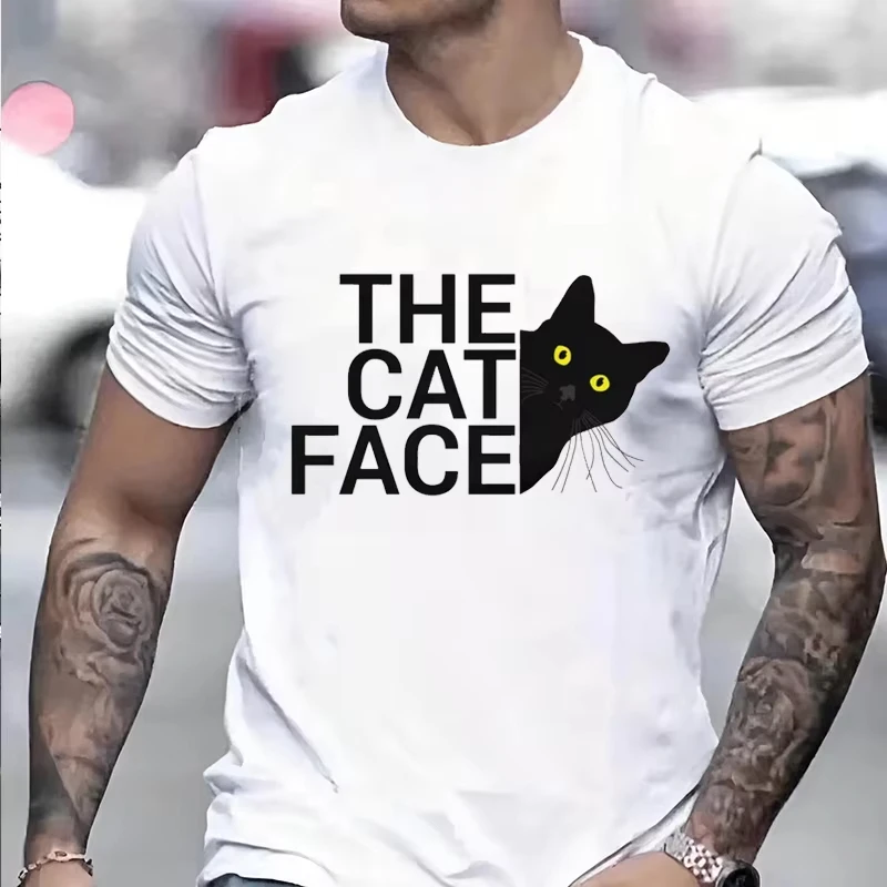 Probe Curious Baby Cat Funny Cat Face Personality Men Woman T-shirt Summer Casual Breathable Short Sleeved Couple's Clothing Tee
