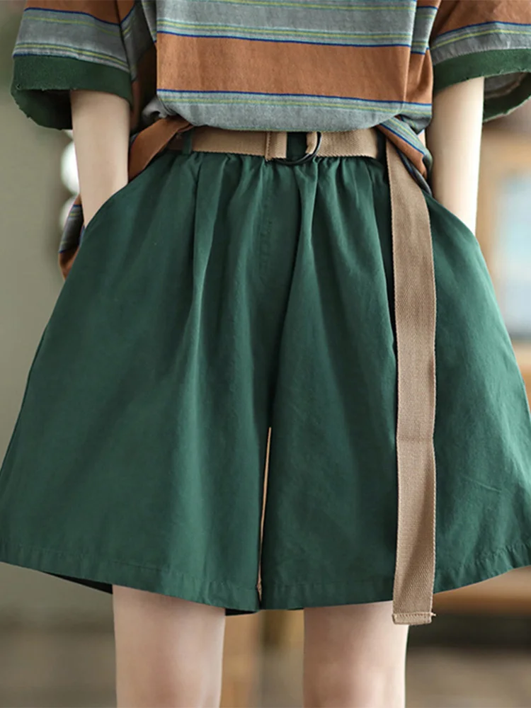 Cintura alta perna larga ort calças femininas verão cor cinco quartos comprimento calças casuais vintage sle material de algodão