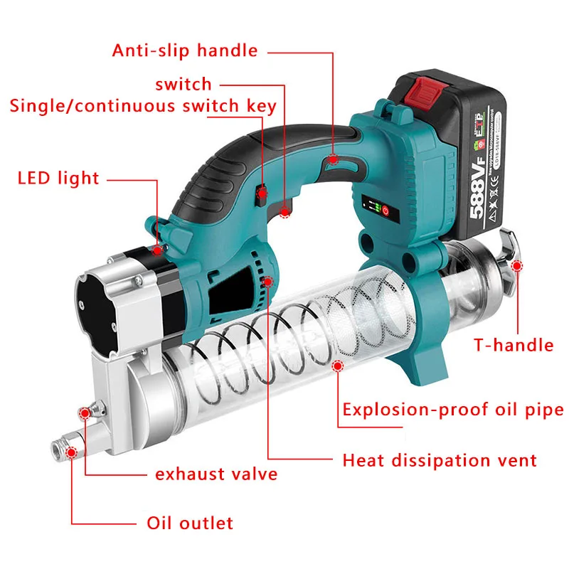 High Voltage Electric Rechargeable Fully Automatic Dual-Purpose Electric Grease Gun Lithium Battery Grease Gun