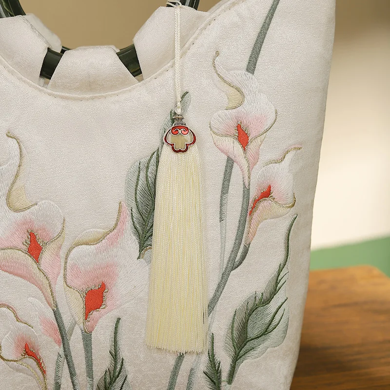 Vintage Fabric Embroidery Fringes Fabric Big Capacity Tote Bag for Women Retro Chic Cottagecore Chinese Style Designer Handbag