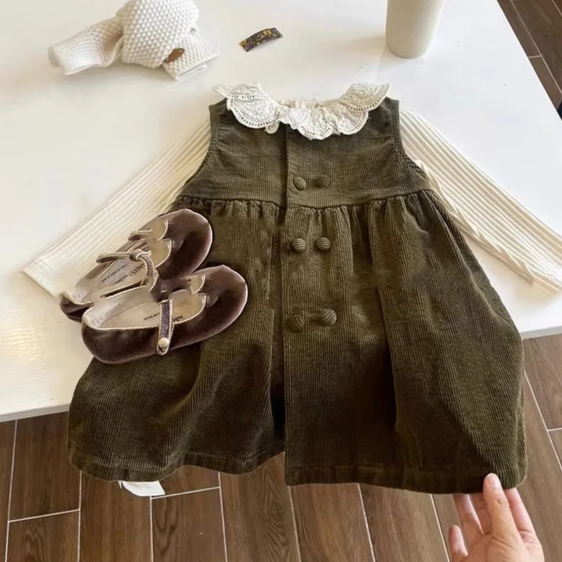 

2024South Korea Children's Clothing Girls' Corduroy Dress Autumn New Western Style Fashion Baby Vest Skirt Princess Dress