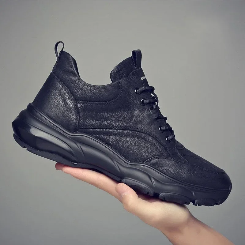 Genuine Leather Male Sneakers Incresed Man Casual Shoes Winter Cotton Men\'s Sports Shoes Size 38-46 High Quality Jogging Shoes