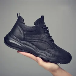 Echt Lederen Mannelijke Sneakers Incresed Man Casual Schoenen Winter Katoenen Heren Sportschoenen Maat 38-46 Hoge Kwaliteit Joggingschoenen