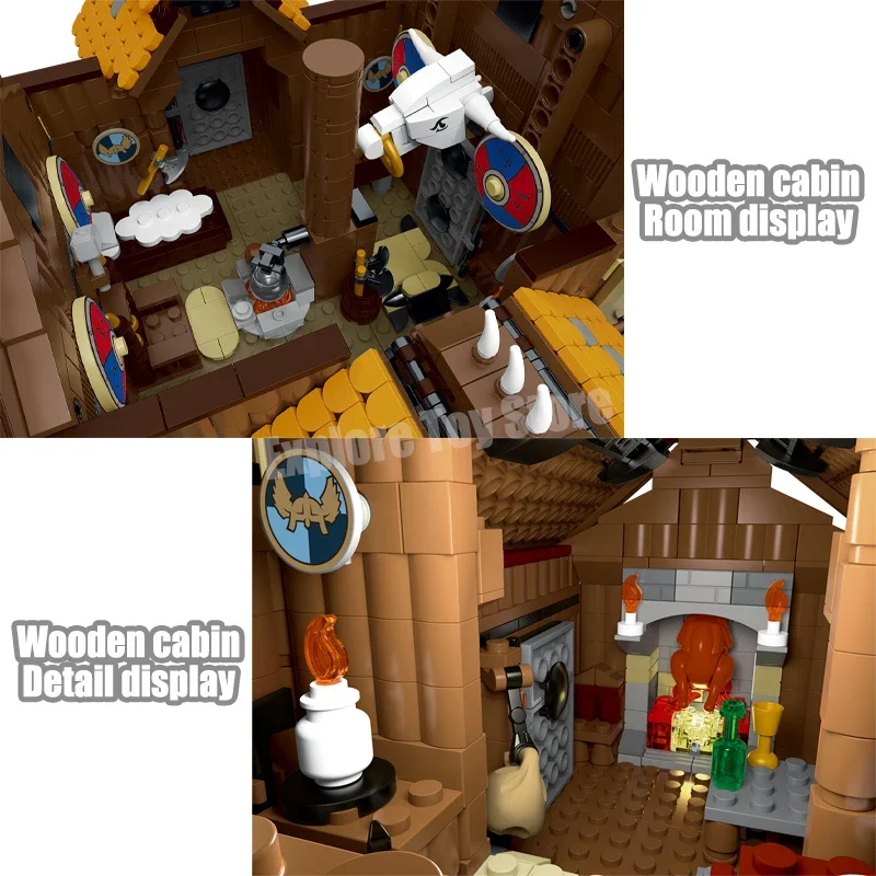 2024 New Farm House Model Building Blocks LED Middle Ages Building case in legno Vikings Home Toy Bricks Friend regali per bambini