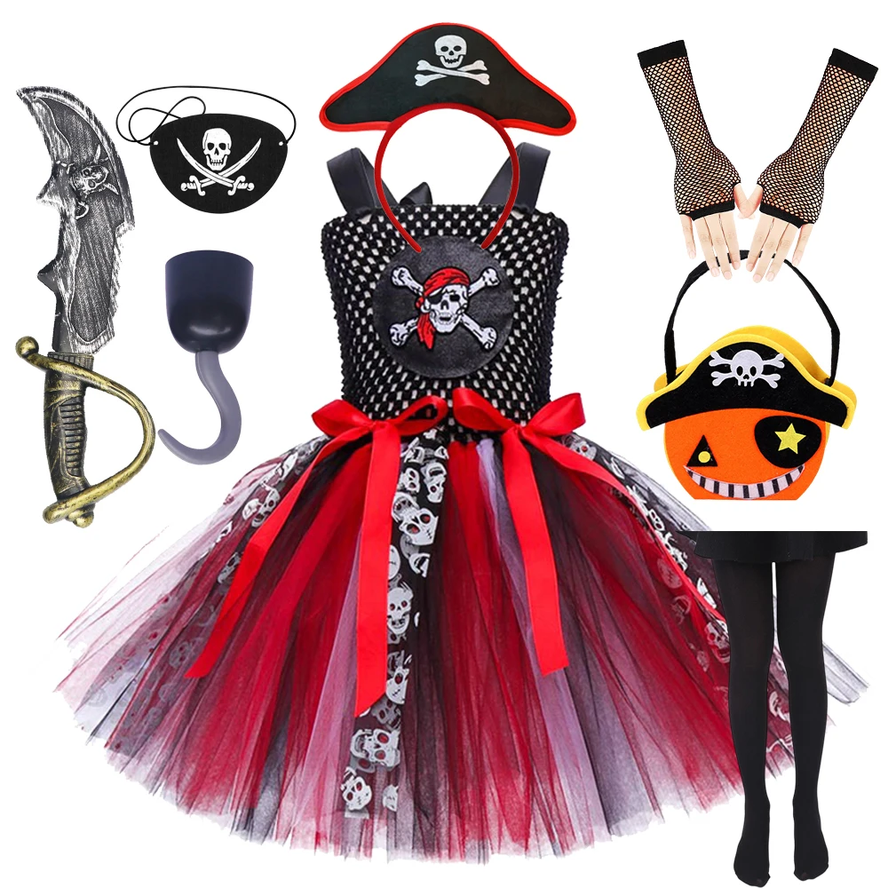 

Girls Captain Pirate Dresses Halloween Costumes Gothic Tutu Skirt Pirates Of The Caribbean Costume Carnival Party Cosplay Dress