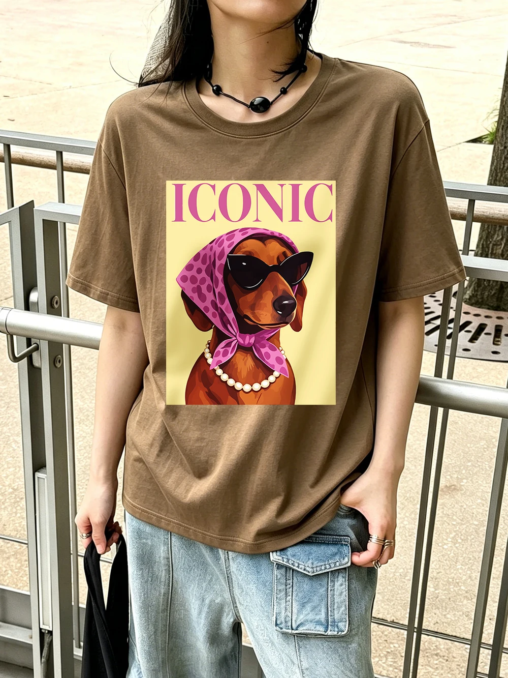 Ikonische Dackel-Prints, Baumwoll-T-Shirts für Damen, Sommer-Kurzarm-T-Shirts, O-Ausschnitt, weiche, übergroße Oberteile, einfache, bequeme Kleidung – Detail 30