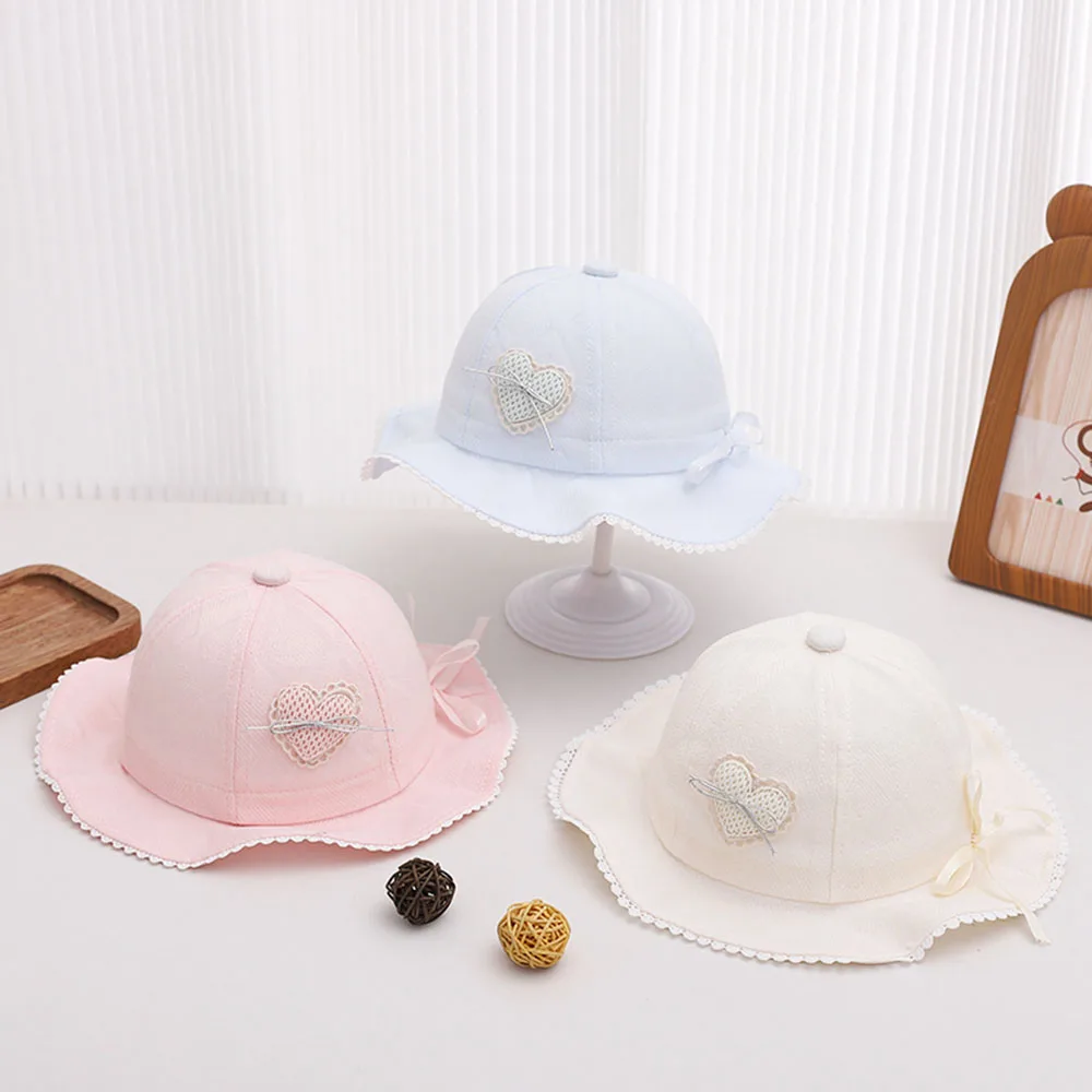 

Pink Fisherman Hats Love Heart With Windproof Rope Lace Bucket Hat Girls Princess Outdoor Sun Caps For Kids 5-24 Month
