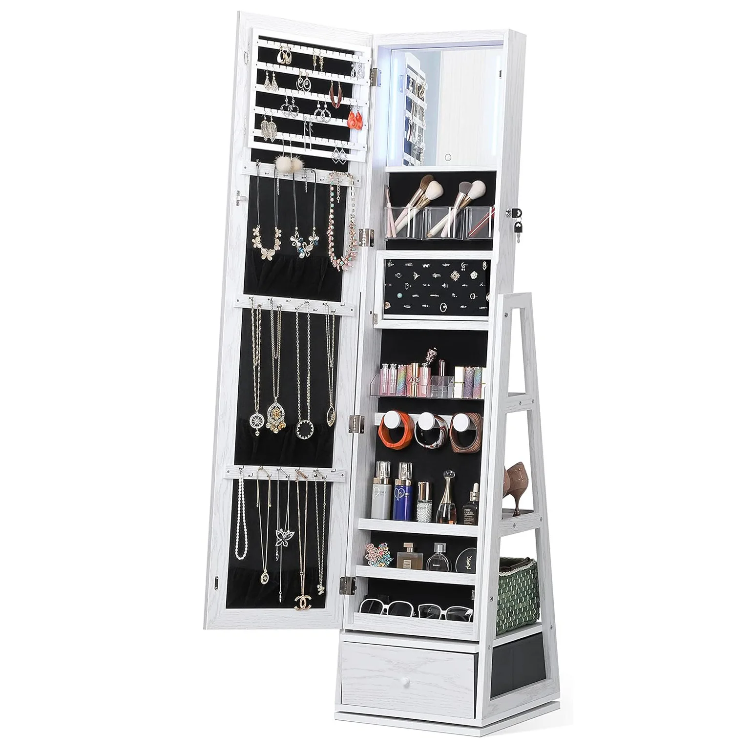 Jewelry Cabinet Rotating Full-length Mirror for Dressing Cloak Room Floor Standing Dressing Mirror Skincare Storage Cabinet