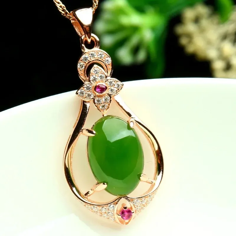 

Natural Green Chalcedony Hand Carved Drop Pendant Fashion Personality Jewelry Men and Women's Necklace