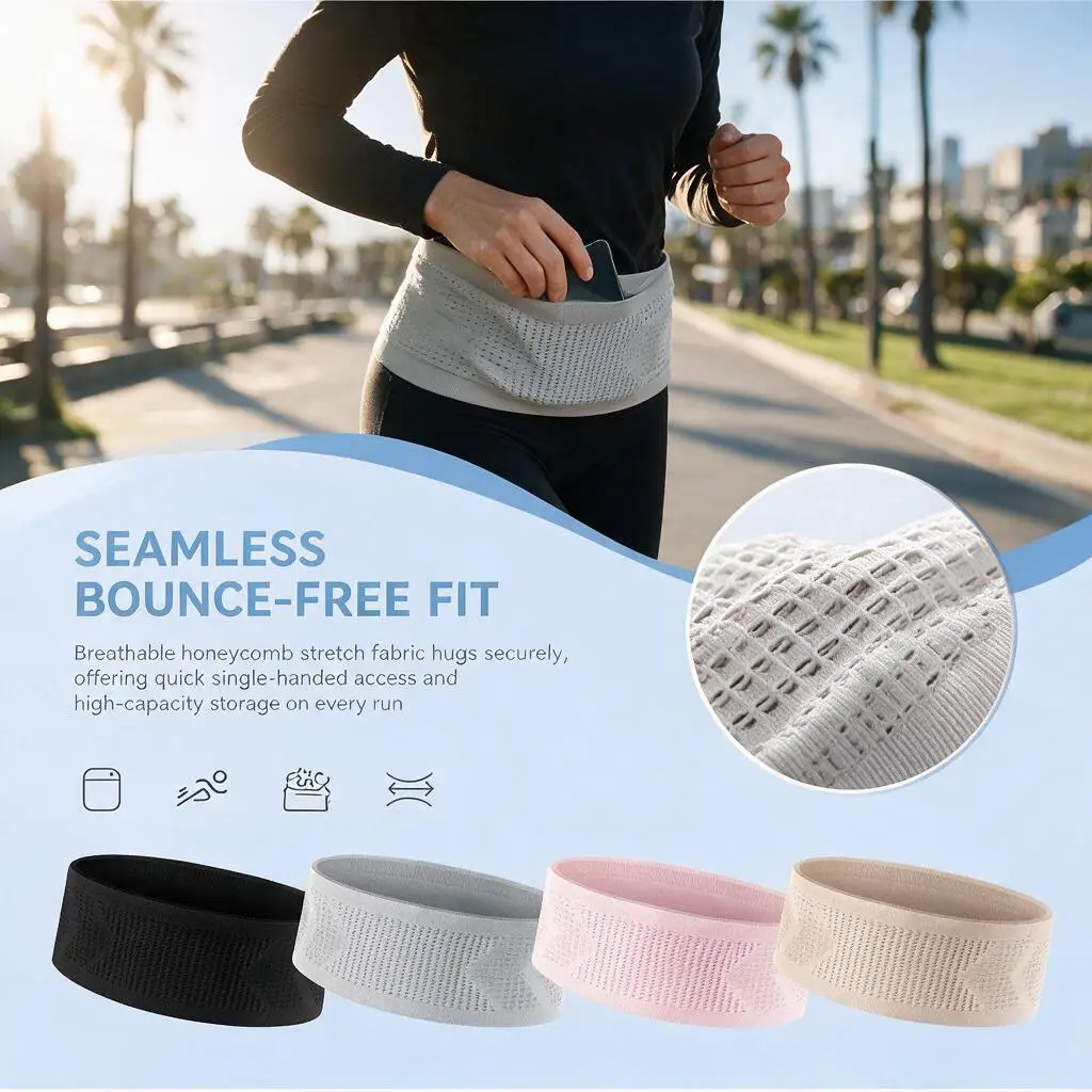 Riñonera invisible y sin costuras para correr, bolsa elástica y ligera para el móvil, bolsa portátil para el gimnasio y el ciclismo, ideal para entrenamientos y actividades físicas.