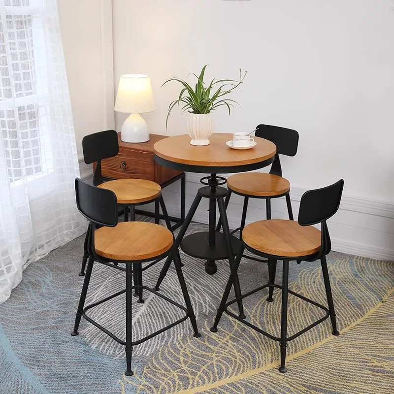 Wrought iron table and chair 3-piece combination milk tea shop cafe balcony household table and chair leisure solid wood small
