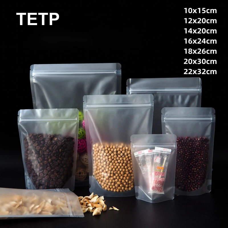 

TETP 100Pcs Frosted/Clear Food Ziplock Bags Stand Up Wholesale Home Cookies Nuts Candy Storage Organizer Sealed Moistureproof