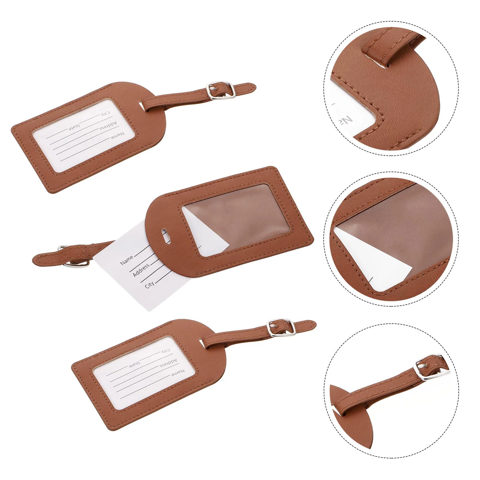 3 Pcs Brown Adjustable Strap Reusable Luggage Tags Travel Baggage Labels Suitcase Id Tag Pu Travel Accessories Luggage