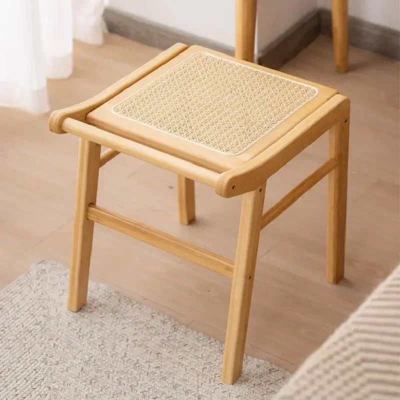 Modern Furniture Rattan Stool Bedroom Dressing Chair Living Room Sofa Footstool Leisure Creative Square Stool Home Accessories