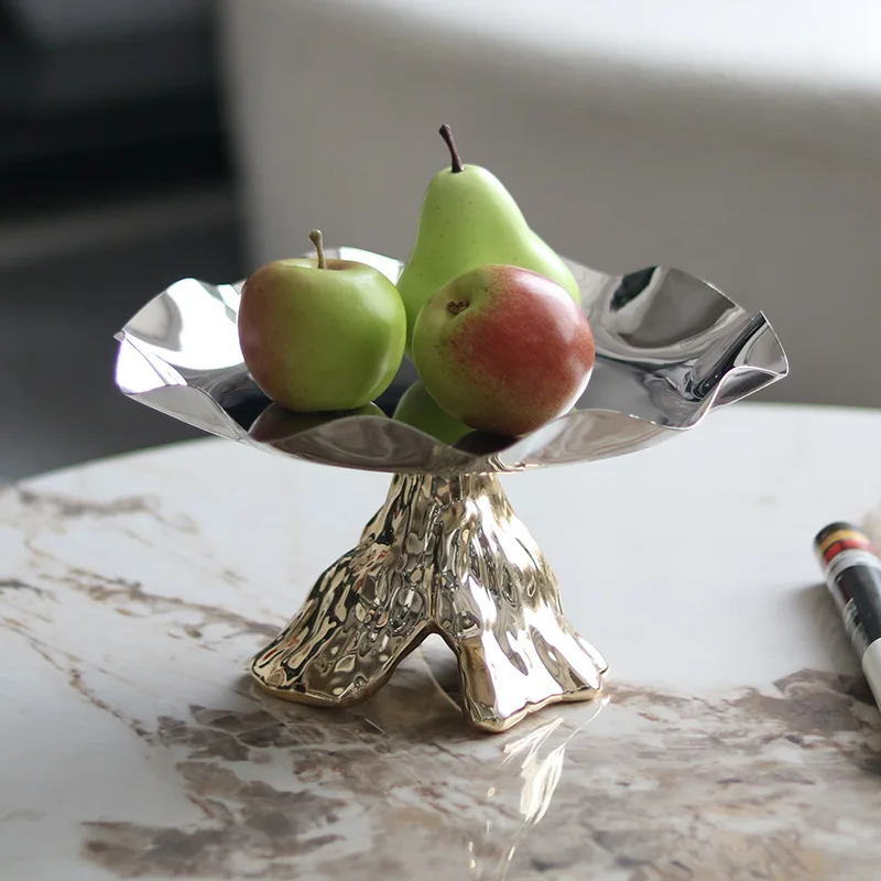 

New Chinese Art Mountain Base Fruit Plate Ornament Hotel Clubhouse Light Luxury Tall Snacks Dessert Bowl Soft Ornament