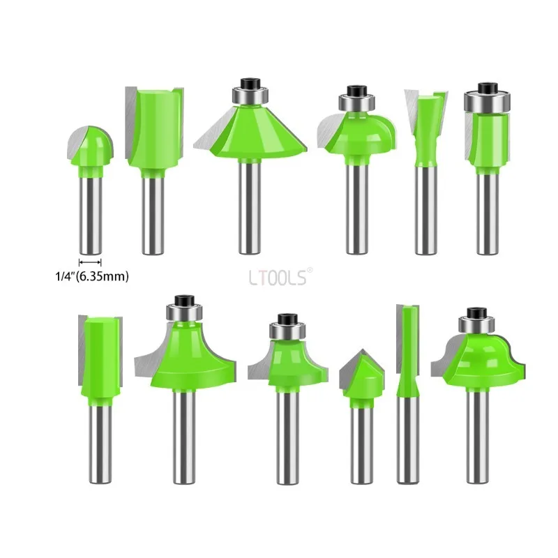 Woodworking Milling Cutter 1/4 Shank Router Bit Set Edge Trimming Cutter Tungsten Carbide Blade Durable Woodworking Tool Parts