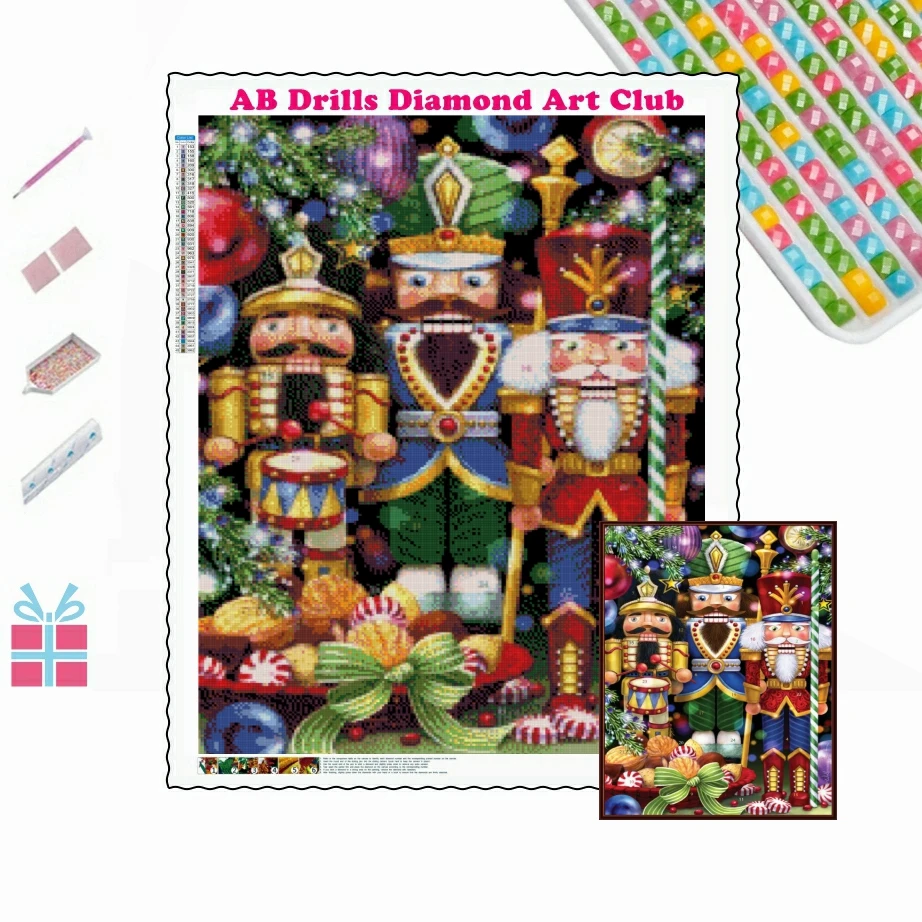 Three Nutcrackers 5D DIY AB Drills Diamond Painting Embroidery Cartoon Cross Stitch Kits Handmade Crafts Mosaic Christmas Gift