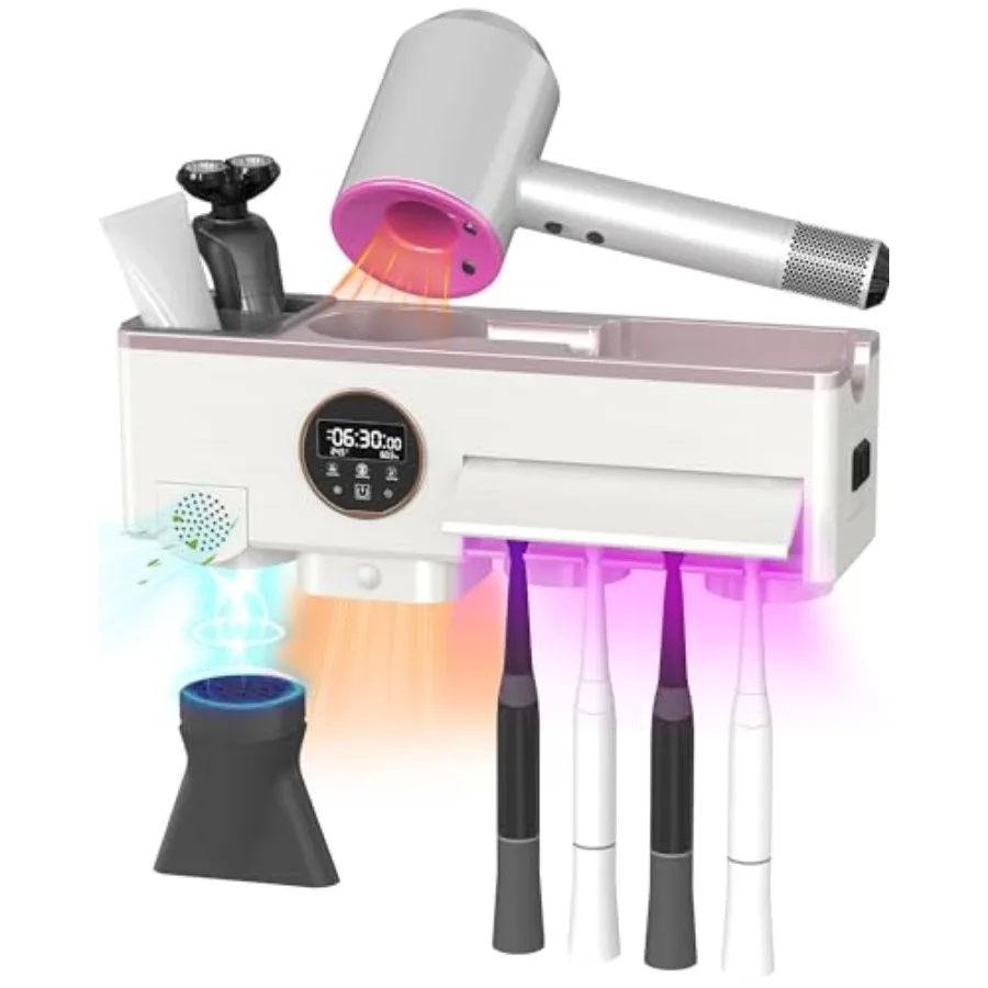 

Toothbrush Cleaner and Holder for Bathrooms Wall Mounted with Fan Dryingand30min Timing Function Cruise Air Drying, Electric To