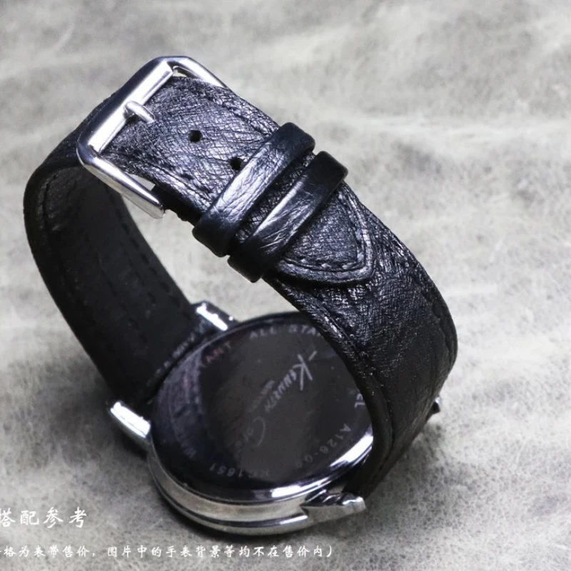 

Handmade Luxury 18 19 20 21 22mm High Quality Thin Soft Ostrich skin Genuine Leather Watchband Wristband Watch Belt Black Straps