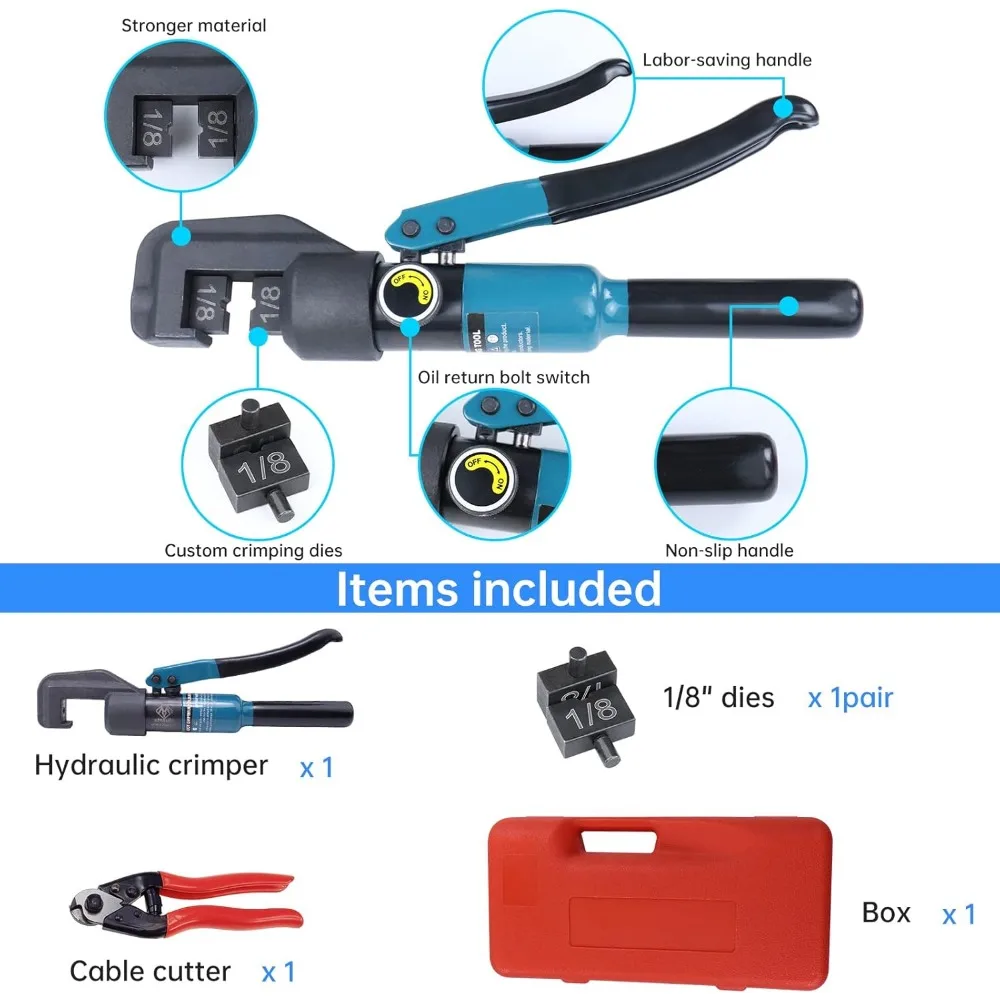 45KN Upgraded Custom Hydraulic Hand Crimper Tool for 1/8