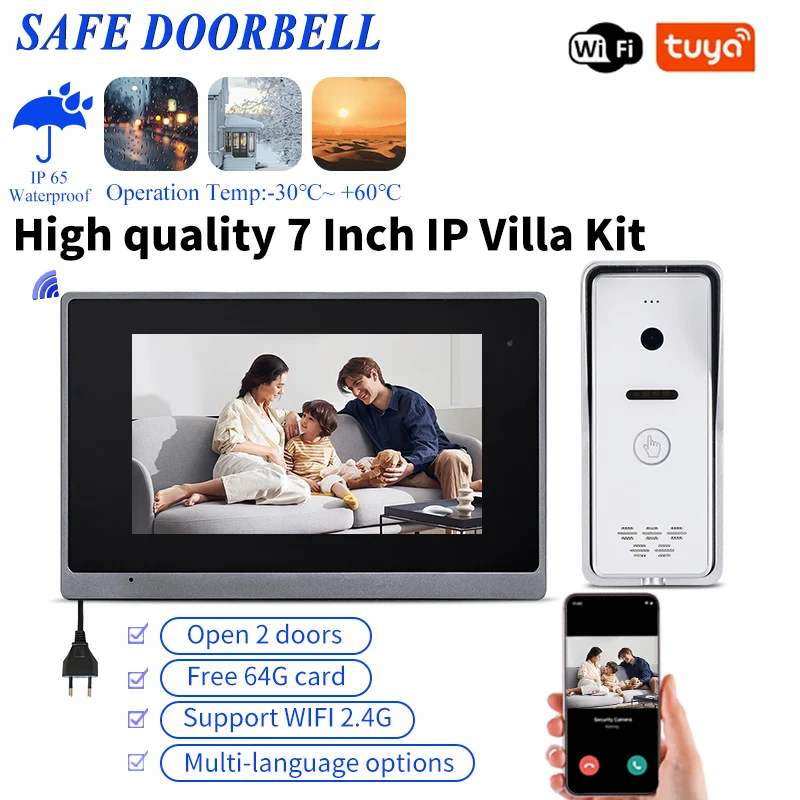 

Tuya Wifi 7 Inch Touch Screen Intercom System For Home Ip Video Door Phone Cctv Outdoor Camera With High Quality Hd Night Vision