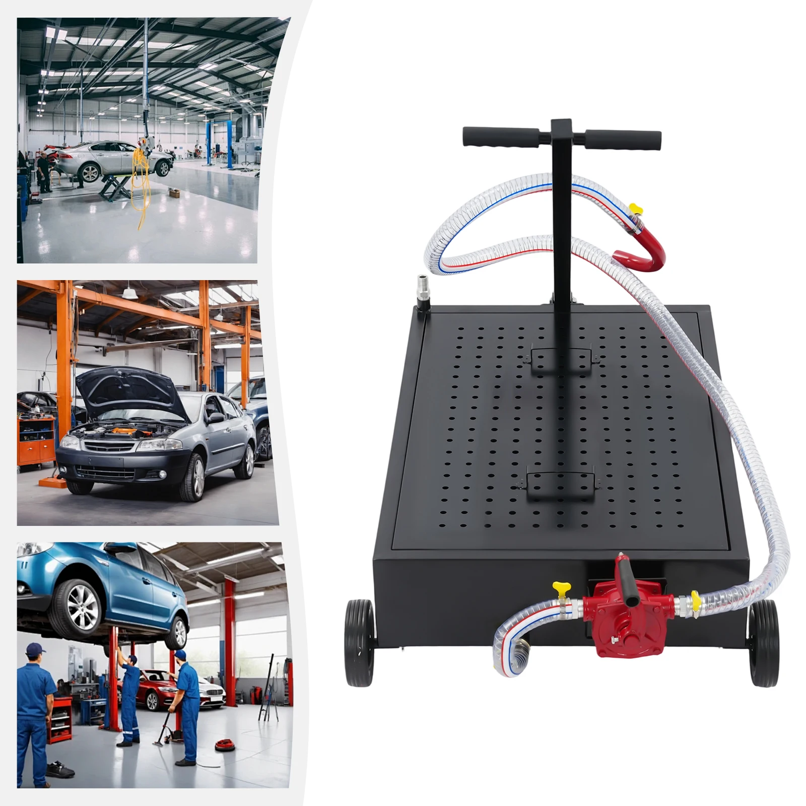 

Сливный поддон для масла на 17 галлонов — ручной роторный насос, шланг длиной 7,2 фута с U-образной сливной головкой, тонкая сталь, сетчатая крышка и складная Т-образная ручка