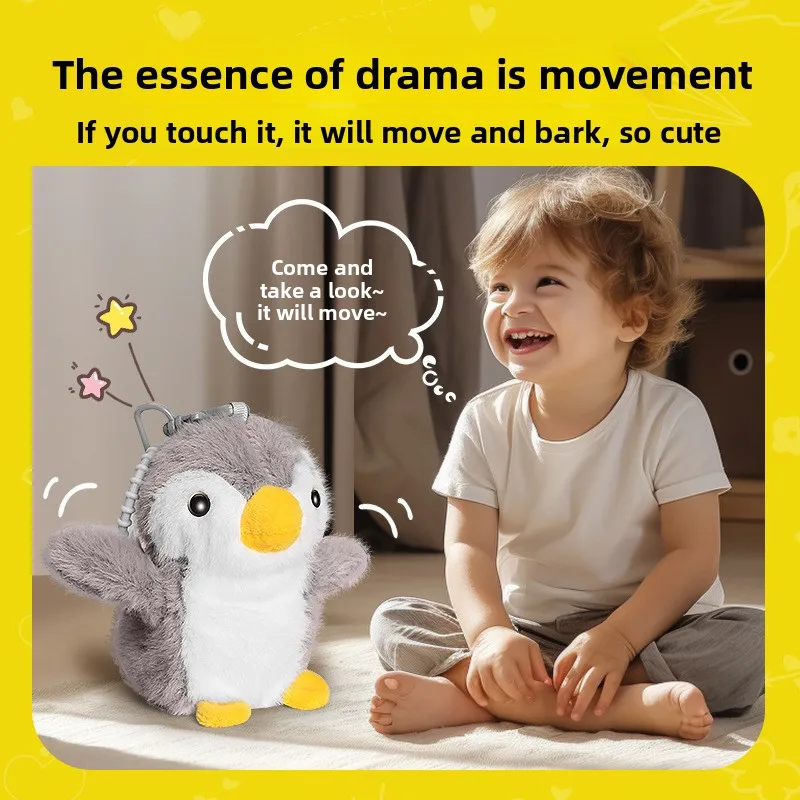 Children's Simulation Cartoon Electric Penguin Doll, Plush Schoolbag Pendant