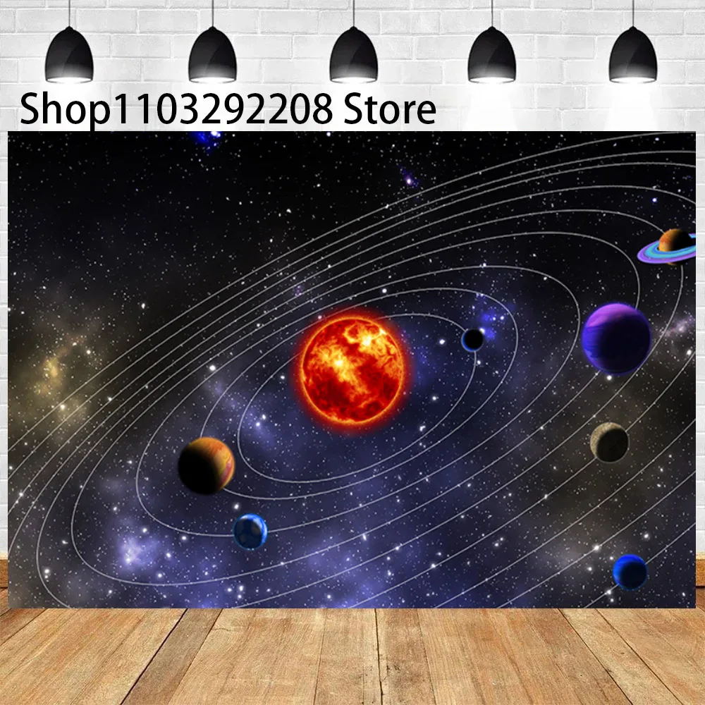 Outer Space Theme Universe Cosmic Galaxy Nebula Starry Sky Planet Backdrop Baby Shower Kids Portrait Photography Decor Supplies