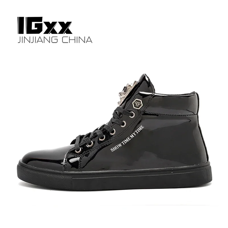 IGxx Men's Sneakers Tiger Punk Ankle Boots for Men Metal Rivet High Top Lace-up Running Basketball Shoes Shiny Tiger Decoration