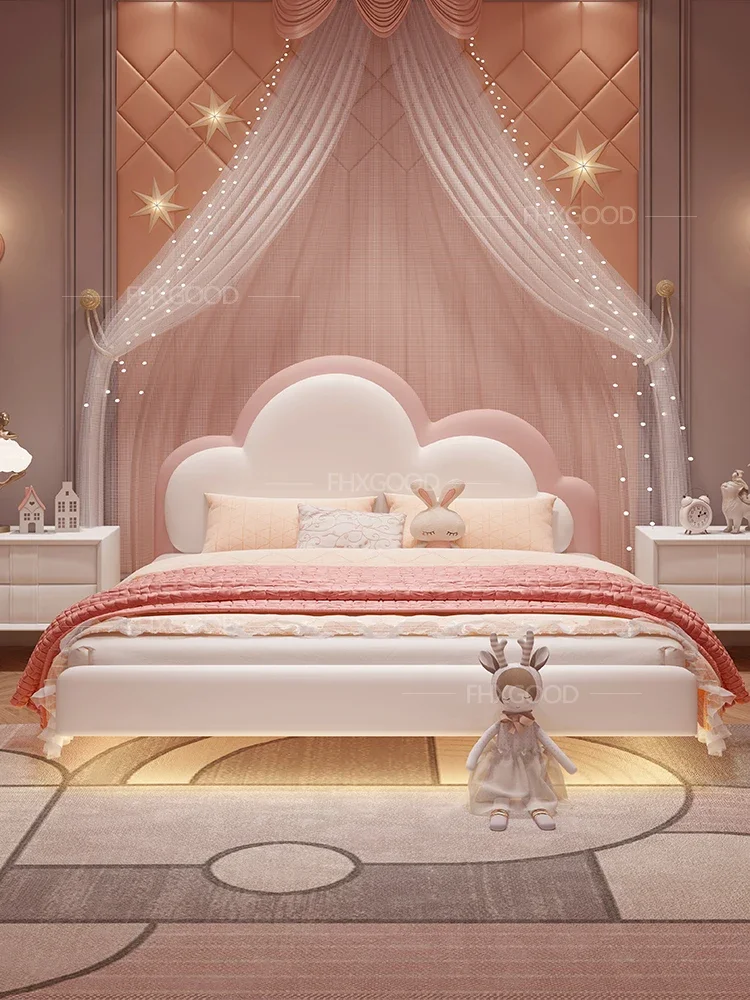 Pink children's bed girl princess bed 1.35 meters leather suspended bed online celebrity dream girl 1.5 meters cloud bed.