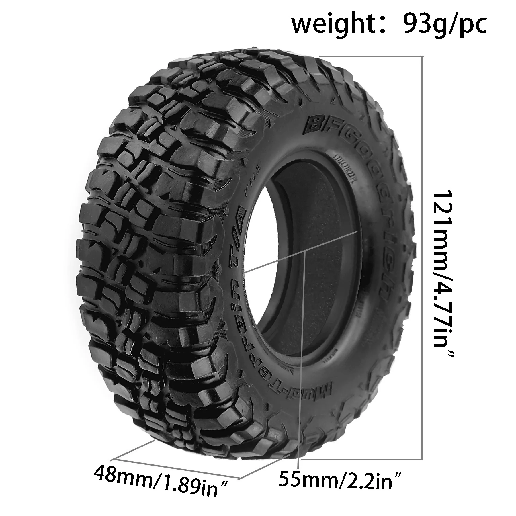 RED SPIDER 4Pcs 2.2 RC Crawler Tires OD 120mm Rubber Grappler Mud Terrain Tyres for Axial SCX10 90047 D90  1/10 RC Rock Crawler