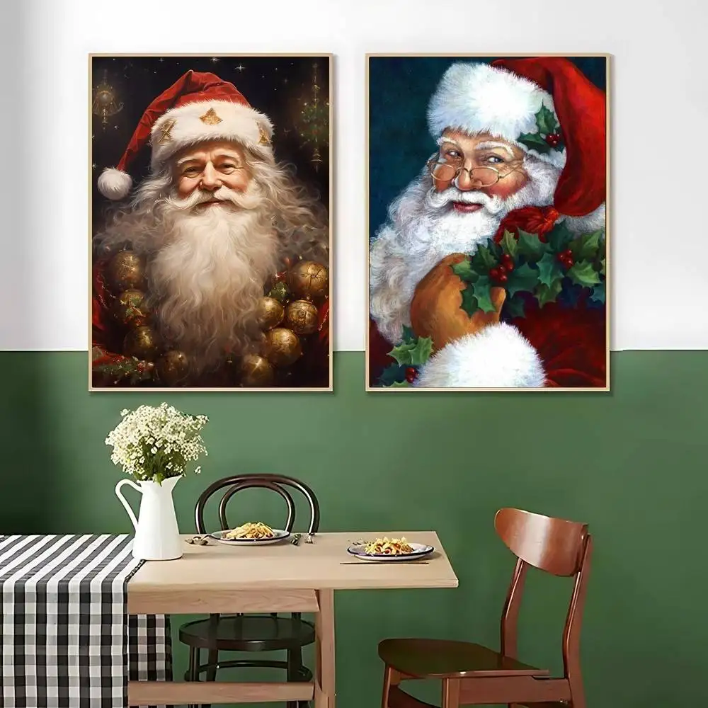 Vintage Santa Claus Portrait In Mistletoe Poster HD Quality Wall Art Retro Posters For Home Room Wall Decor Kawaii Room Decor