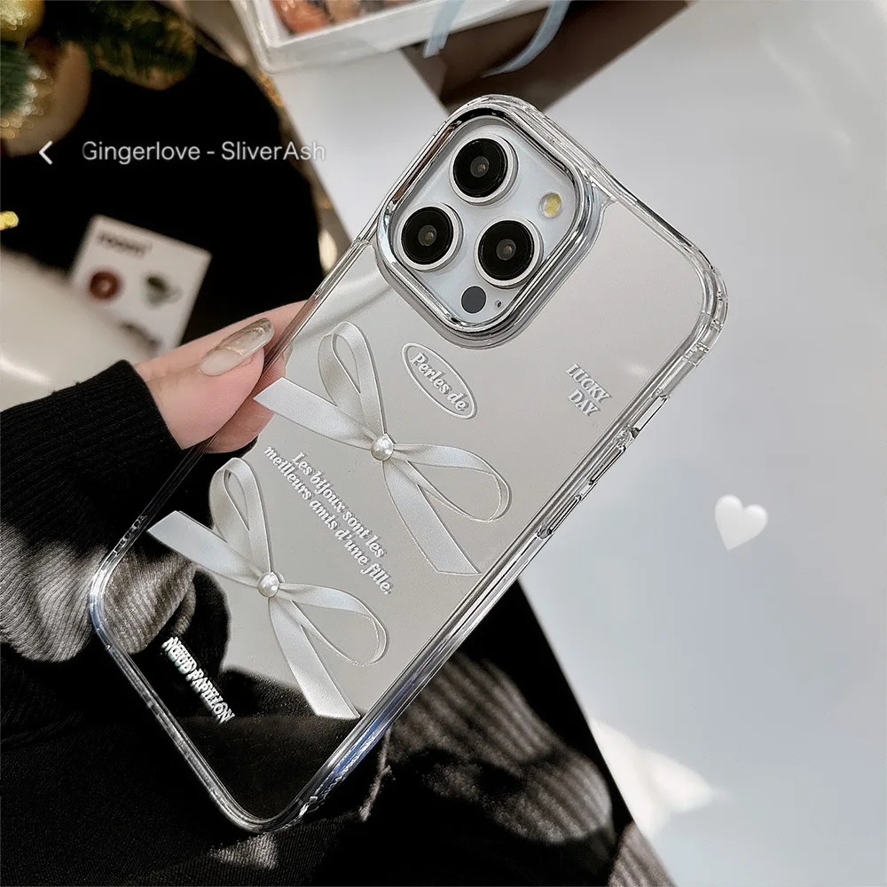 Mirrored Phone Case | INS 3D Bow Phone Case Phone Case with Mirror on Back for Touch-ups Compatible with iPhone 17/16/15